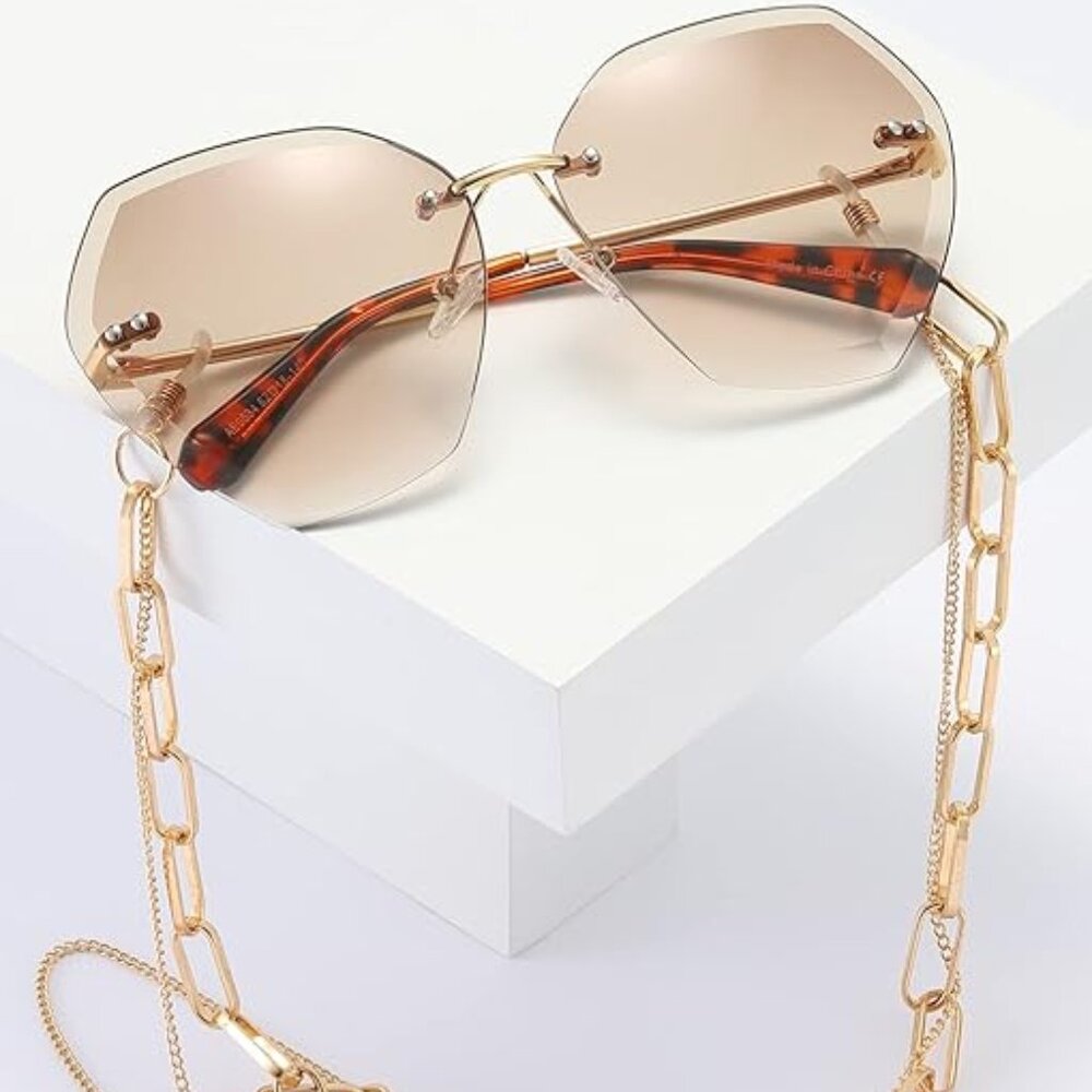 Oversized Rimless Diamond Cutting Sunglasses
